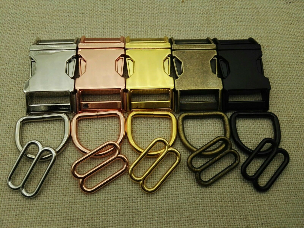 25 sets, 3/8'' (10mm) Dog Collar Hardware Kits- metal buckle sets, 6 colors