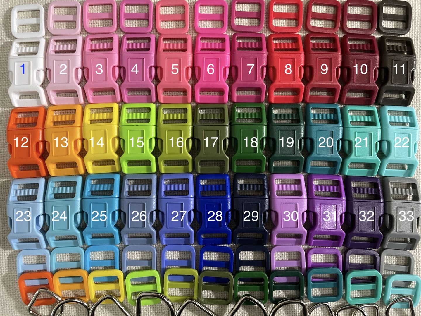1each x33 Colors Dog Collar Hardware Kits (Buckle+Triglides+Dee)