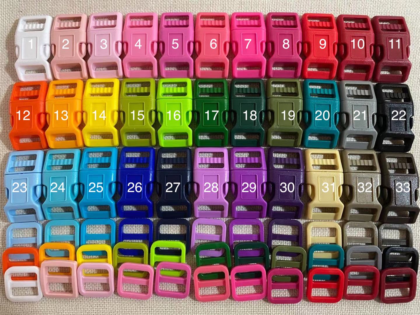 25 x Dog Collar Color Buckle & Triglides, 3 Sizes-40 Colors