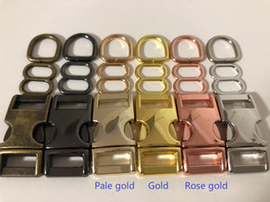25 sets, 3/8'' (10mm) Dog Collar Hardware Kits- metal buckle sets, 6 colors