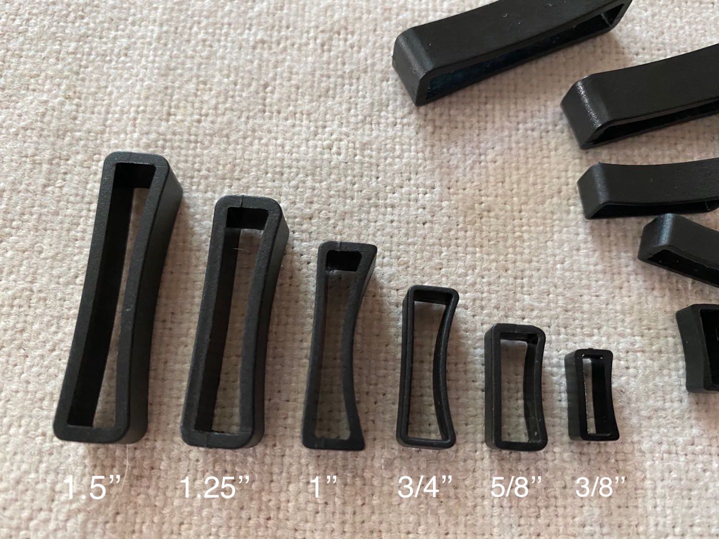 100 Flexible Plastic Webbing Keeper Black color