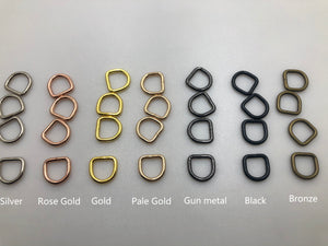 50x 3/8'' (10mm) Wire Formed Welded D ring for webbing- 7 Colors