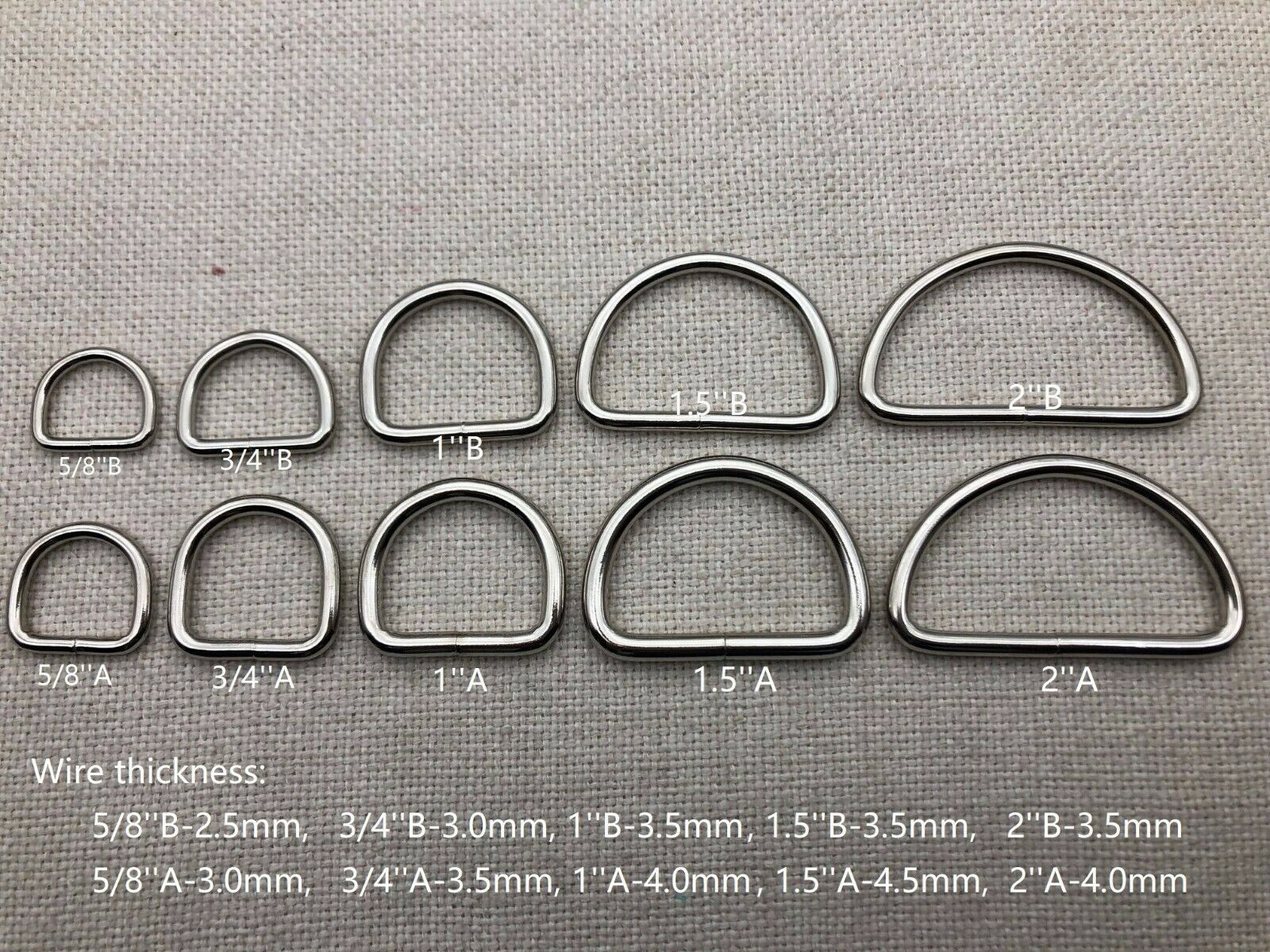 25 x Wire Formed Welded D rings - 5 Sizes, A or B style