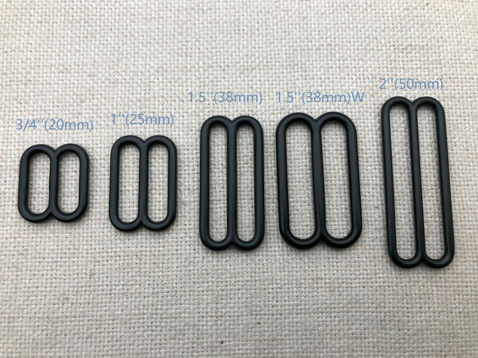 10-50  Metal Round Triglides Webbing Sildes- 7 Sizes, Black color